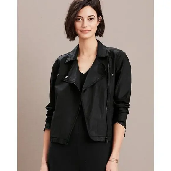 Eileen Fisher Organic Cotton Moto Jacket Sz S Black - Picture 2 of 9
